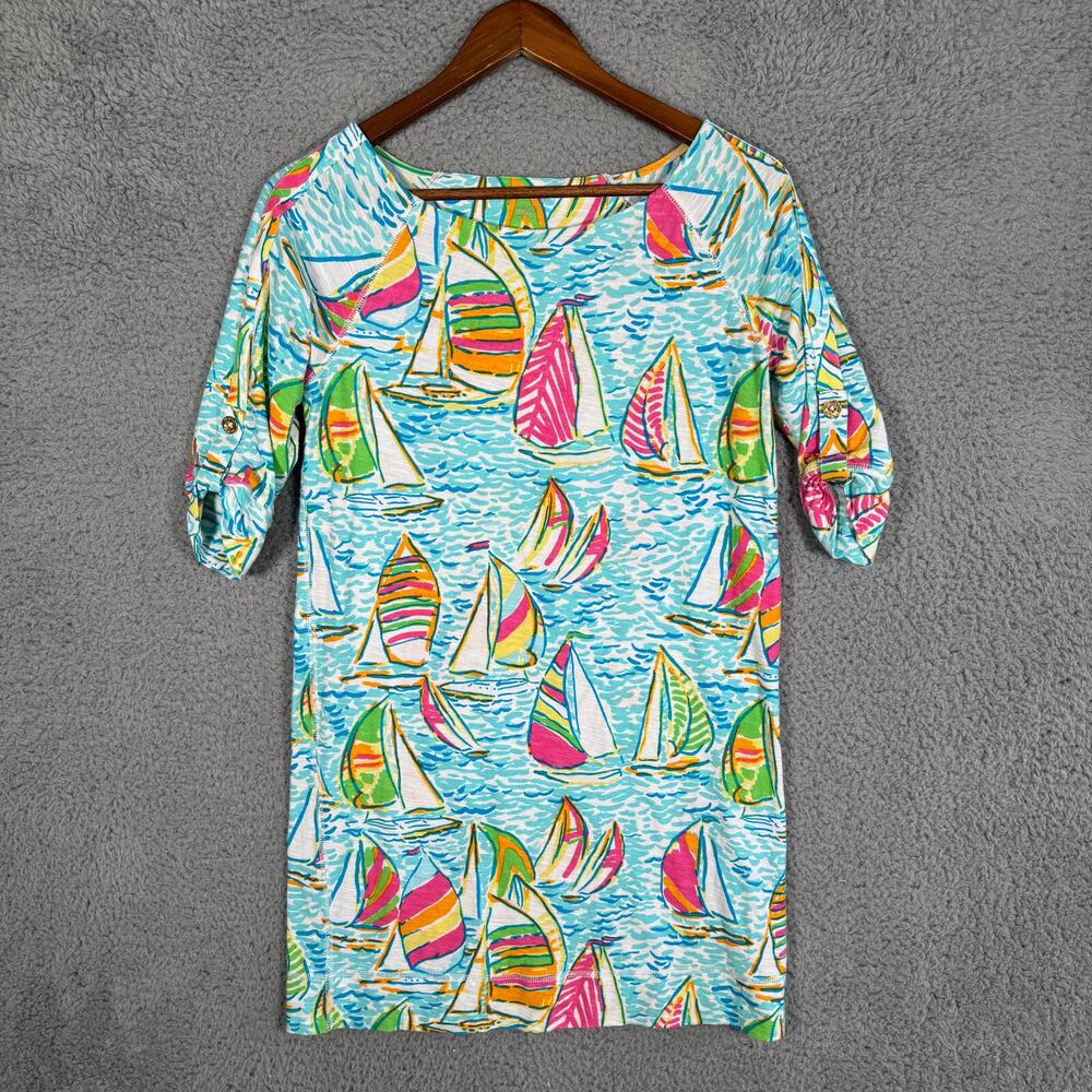 Lilly Pulitzer You Gotta Regatta Camie Sailboat Print Short Sleeve Dress Sz XS